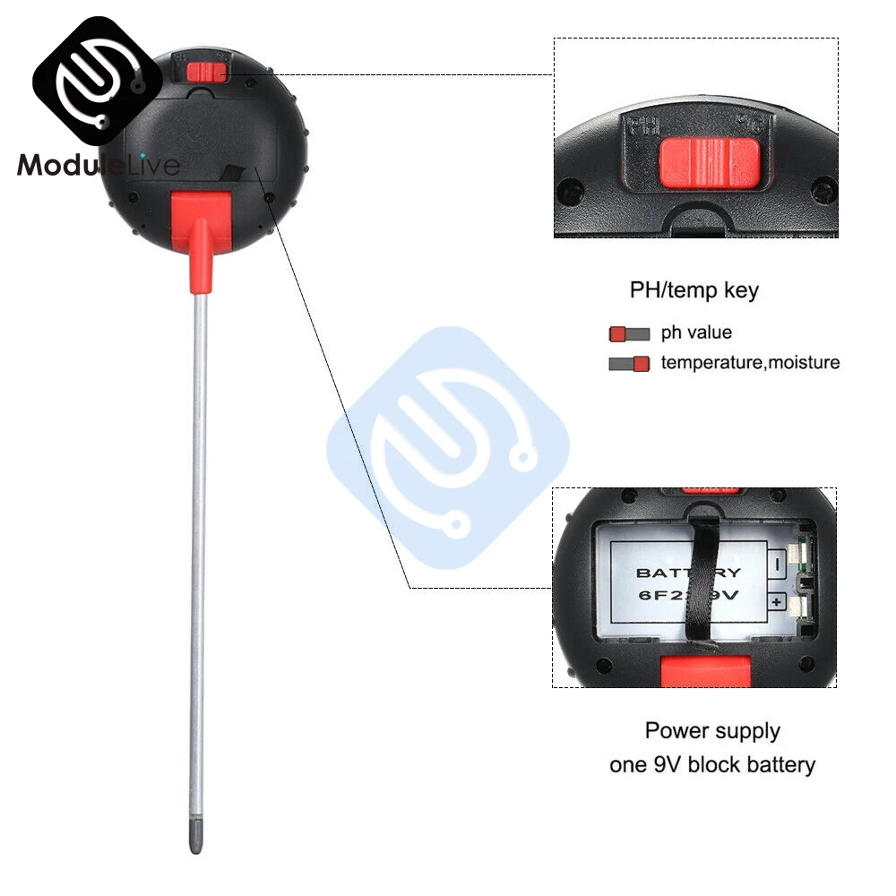 PH-метр 5 в 1 цифровой измеритель температуры и влажности почвы для садоводства |