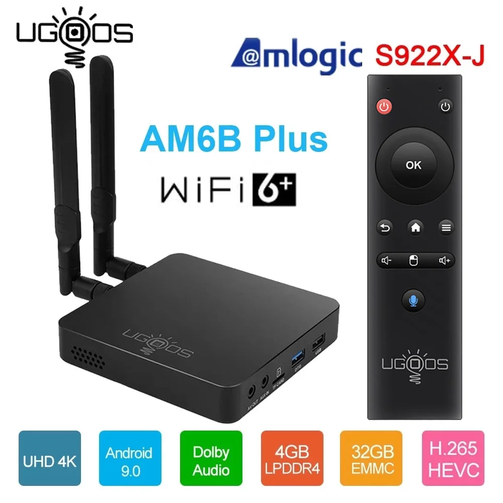 

Приставка Смарт-ТВ UGOOS AM6 AM6B PLUS, 2,2 ГГц, Android 9,0, 4 + 32 ГБ, Wi-Fi
