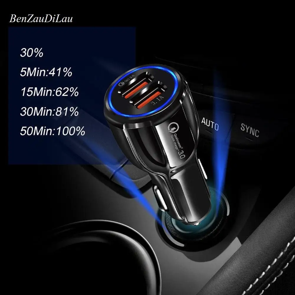 Автомобильное зарядное устройство QC3.0 сертифицированное быстрое двойной 2 USB