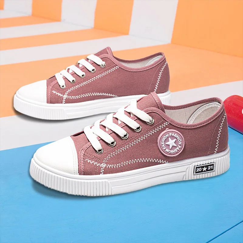 

Canvas Shoes Women Vulcanized Shoes Casual Lightweight Flat Shoes Student Lace Up Casual Sport Shoes