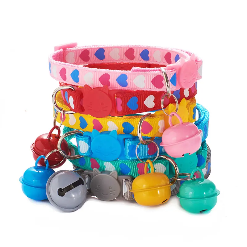 

Pet Collar Bell Lovely Love Heart Print Adjustable Polyester Necklace Lovely With Bells Print Cat Dog Necklace Collar Pet Supply