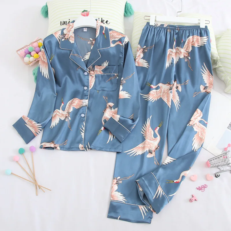 Нижнее белье Fiklyc весенние женские пижамные комплекты из двух предметов атласные