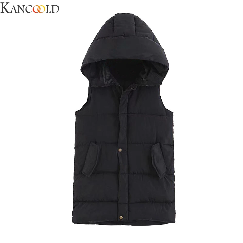KANCOOLD хит продаж женский зимний жилет Модный пуховый с капюшоном верхняя одежда
