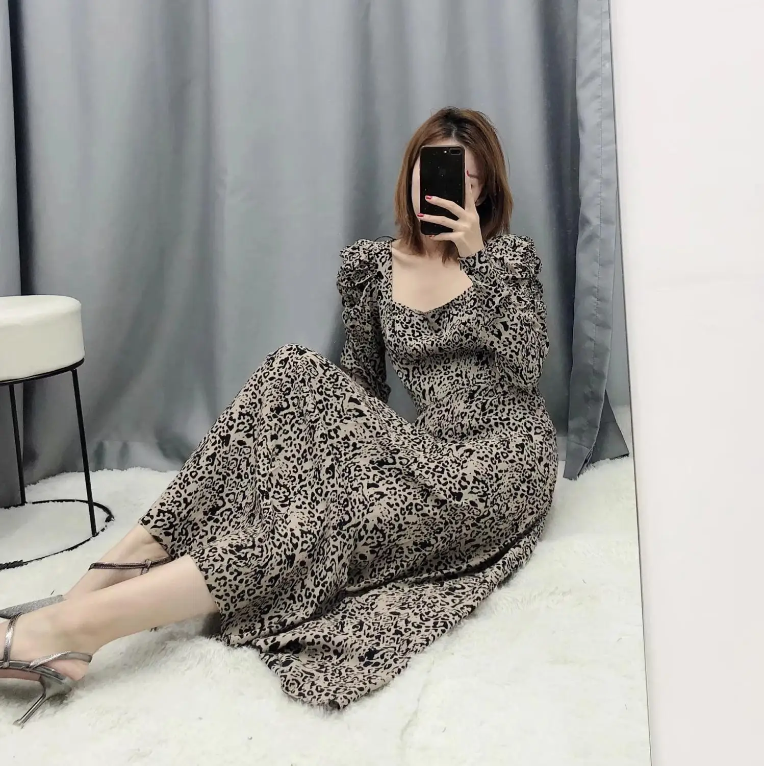 ZA женское платье с рисунком леопард и животным принтом Пышное Платье со