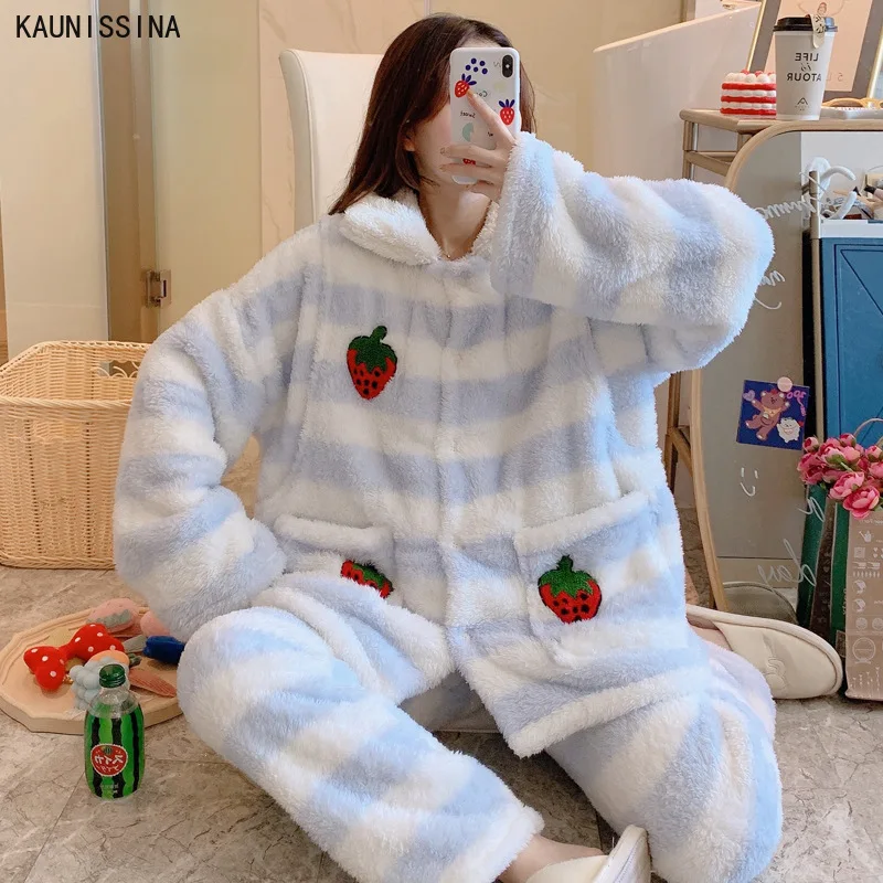 

Женская зимняя плотная Фланелевая пижама, комплекты одежды для сна, Пижама для беременных, женская теплая Домашняя одежда с длинным рукавом