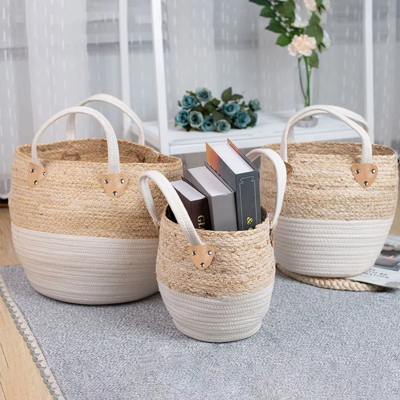 

Rattan Woven Clothes Toys Storage Basket Laundry Bin Plant Flower Basint With Handle Garden Decoration Portable Picnic Baskets