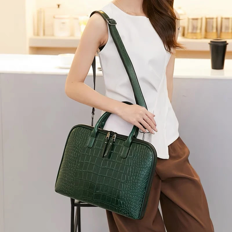 Women's Genuine Leather Briefcase Female Luxury Brand Laptop Bag For 13