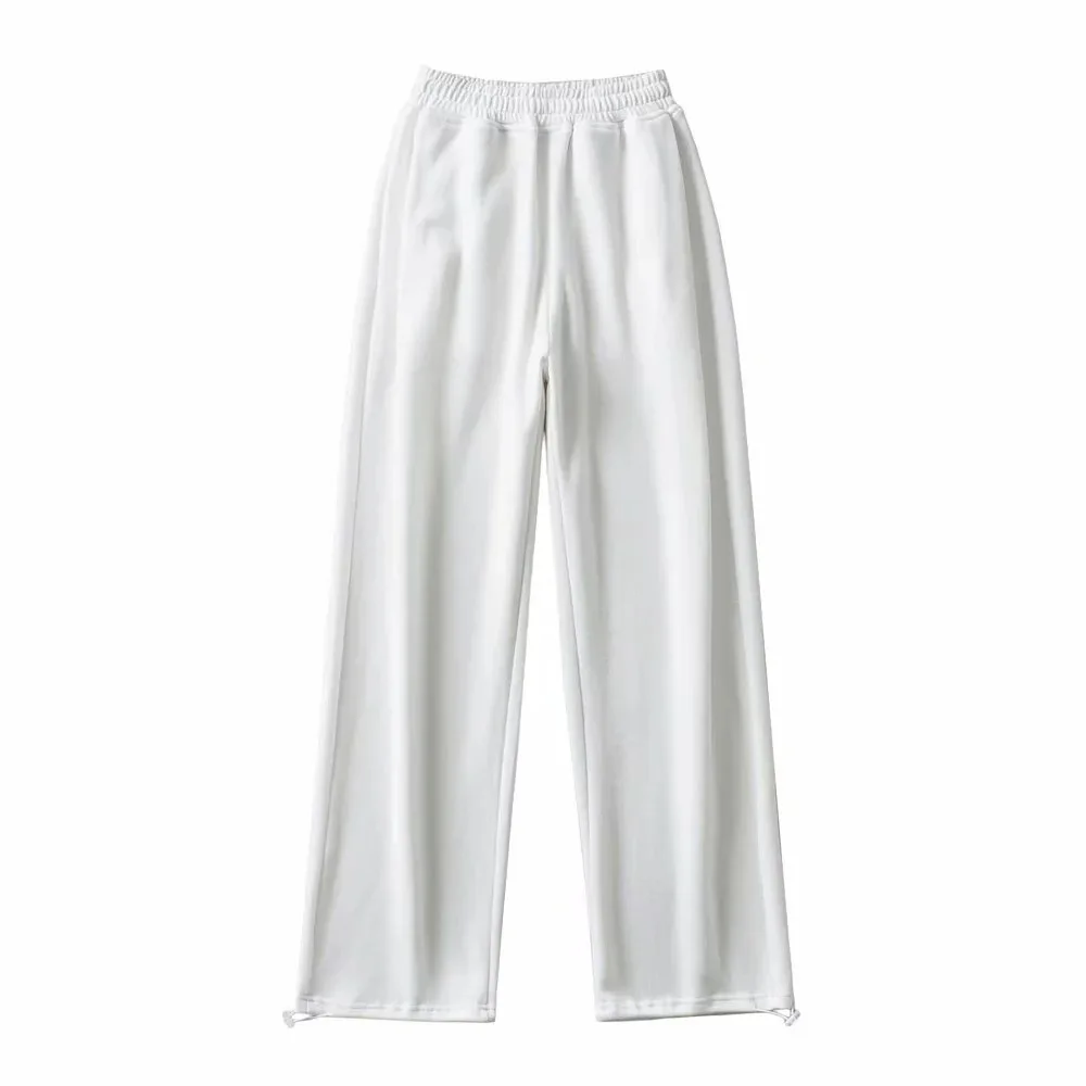 

Sweatpants Women 2021 Spring Autumn Loose Wide Leg Fashion Lace-up Bottom Female Knitted Trousers Casual Chic Elastic Waist Pant