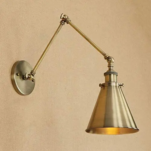 

Adjustable Brass Finish 1 Light Wall Sconce - LITFAD 7" Industrial Wall Lamp Mounted Lighting Fixture with Cone Shade