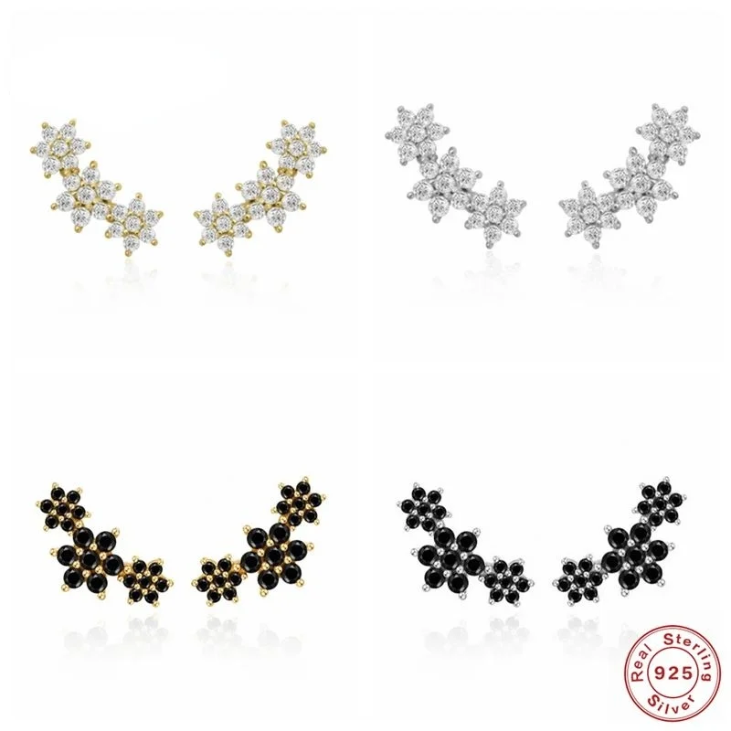 

2021 Sterling Silver WhiteBlack Zircon Flower Stud Earring For Women Zirconia Piercing Earring Earings Jewelry Pendientes