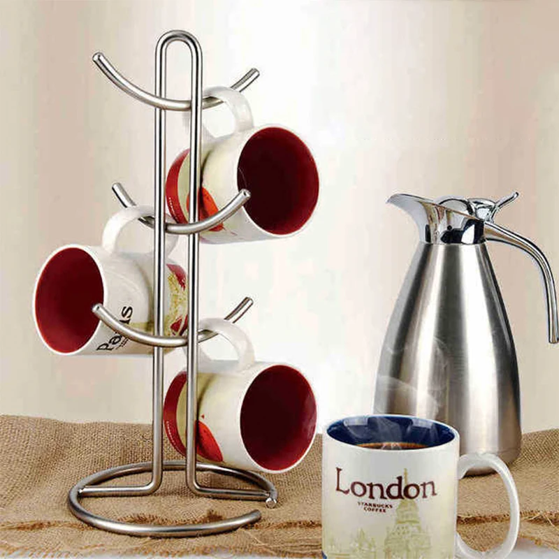 

Desktop Coffee Cup Holder Kitchen Tea Mug Hanging Storage Drain Rack Glass Iron Stand