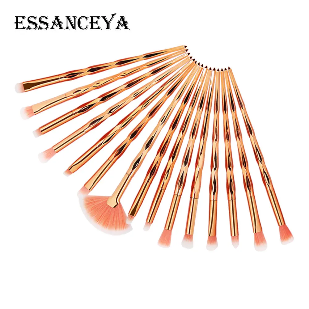 15pcs ESSANCEYA 10/15 шт алмазные Косметические кисти для макияжа Фонд вентилятор косметическая пудра для бровей губ кисть для теней для век макияж кисти набор инструментов - Handle Color: 15pcs