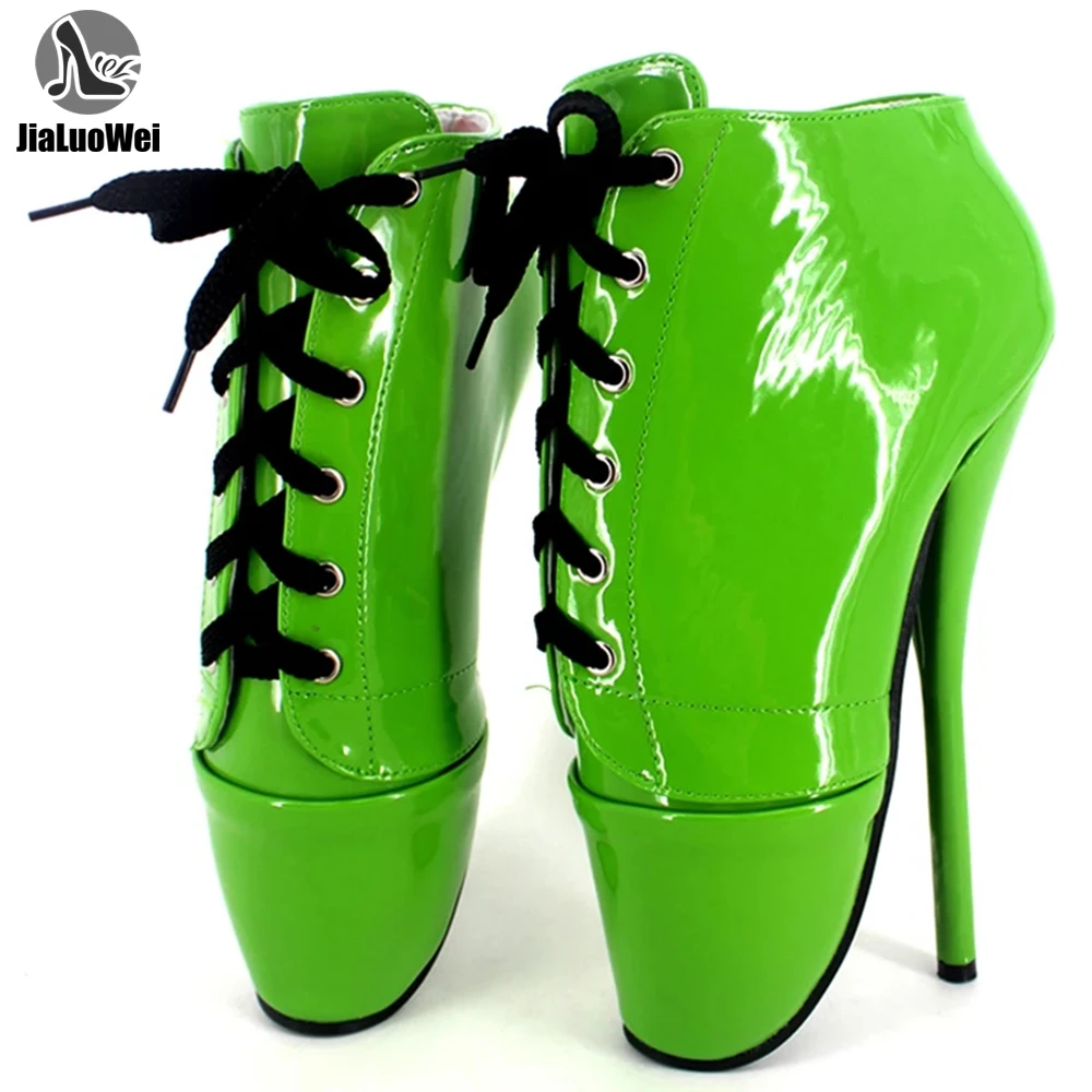 Murah Sepatu Balet Wanita 18CM High Hells Lace-Up Sepatu Ujung Runcing Seksi Fetish Ukuran Plus 36-46