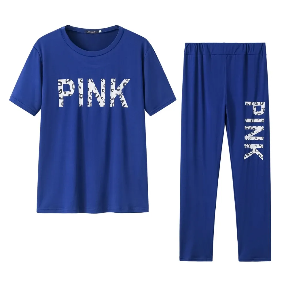

Letter Print Tracksuits Women Sport Two Piece Set Summer 2020 Short Sleeve Tops + Jogger Pants Set Sweatsuit 2pcs Outfits Set