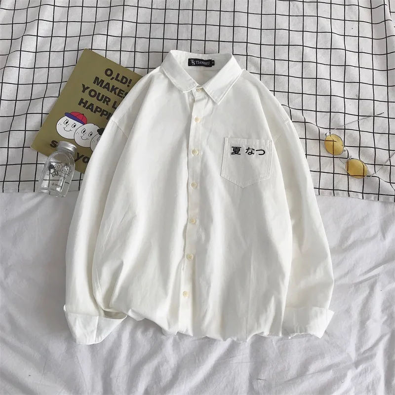 

TS spring and autumn new solid color shirt men's loose Long Sleeve Shirt Men's Korean fashion versatile jacket