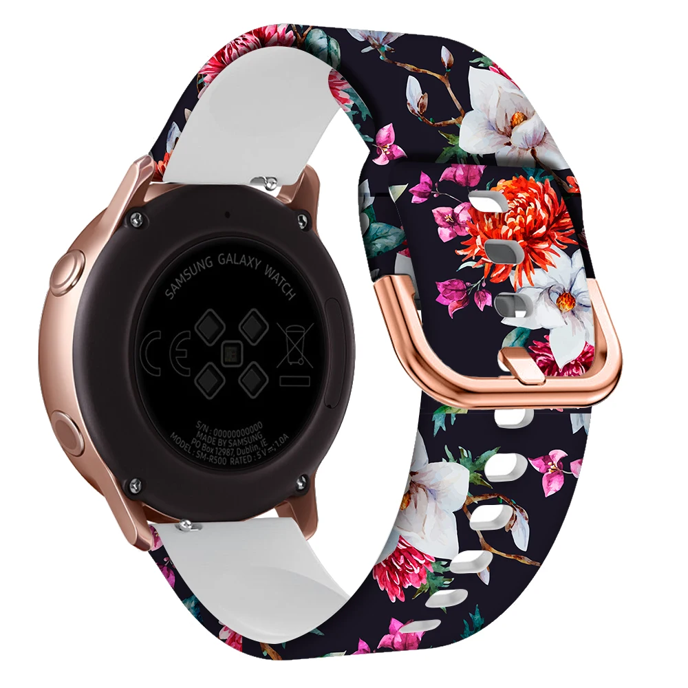 Ремешок силиконовый для наручных часов браслет 20 мм с принтом Samsung Galaxy Watch Active 2 42
