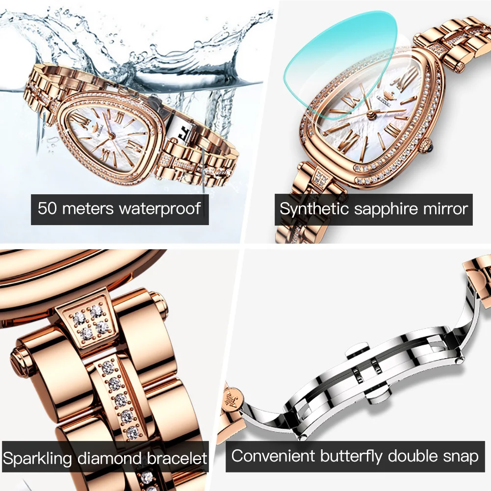 OUPINKE Women Watches Rose Gold Quartz Fashion Diamond Ultra Thin Sapphire Crystal Waterproof Bracelet Set Ladies Watches enlarge