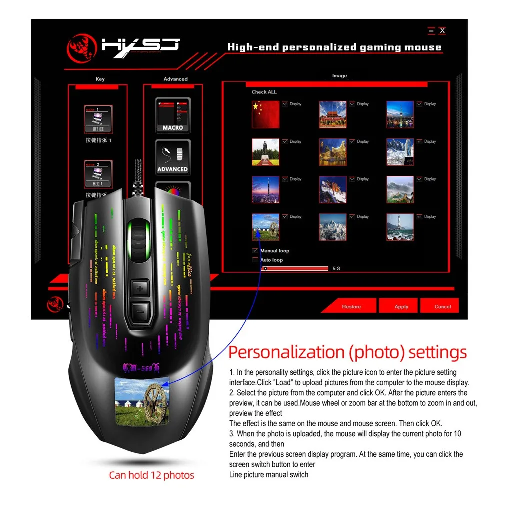 

Gaming Mouse with Touch-Screen Display 6400DPI RGB Backlight Gamer Mice For PC High-end optical professional gaming mouse