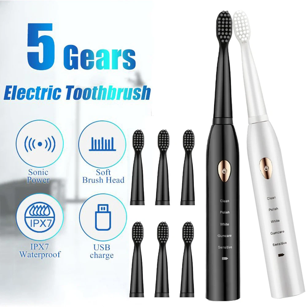 

2022 Мощная Ультразвуковая электрическая зубная щетка USB зарядка перезаряжаемая зубная щетка моющиеся электронные отбеливающие зубы