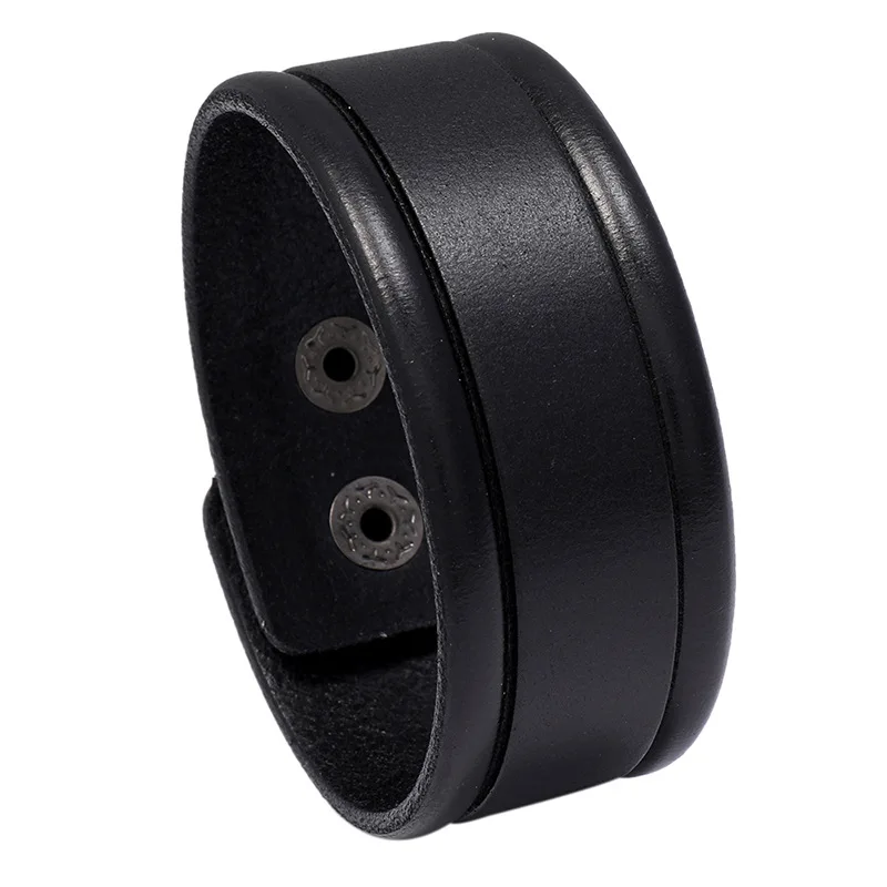 

Men Genuine Leather Bracelet Adjustable Wide Bangle Punk Design Mens Jewelry 2020