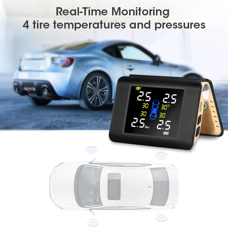 

Universal TPMS Car Wireless Tire Pressure Monitoring System with 4PCS Internal Sensors Alarm, for Car Windshield Beige
