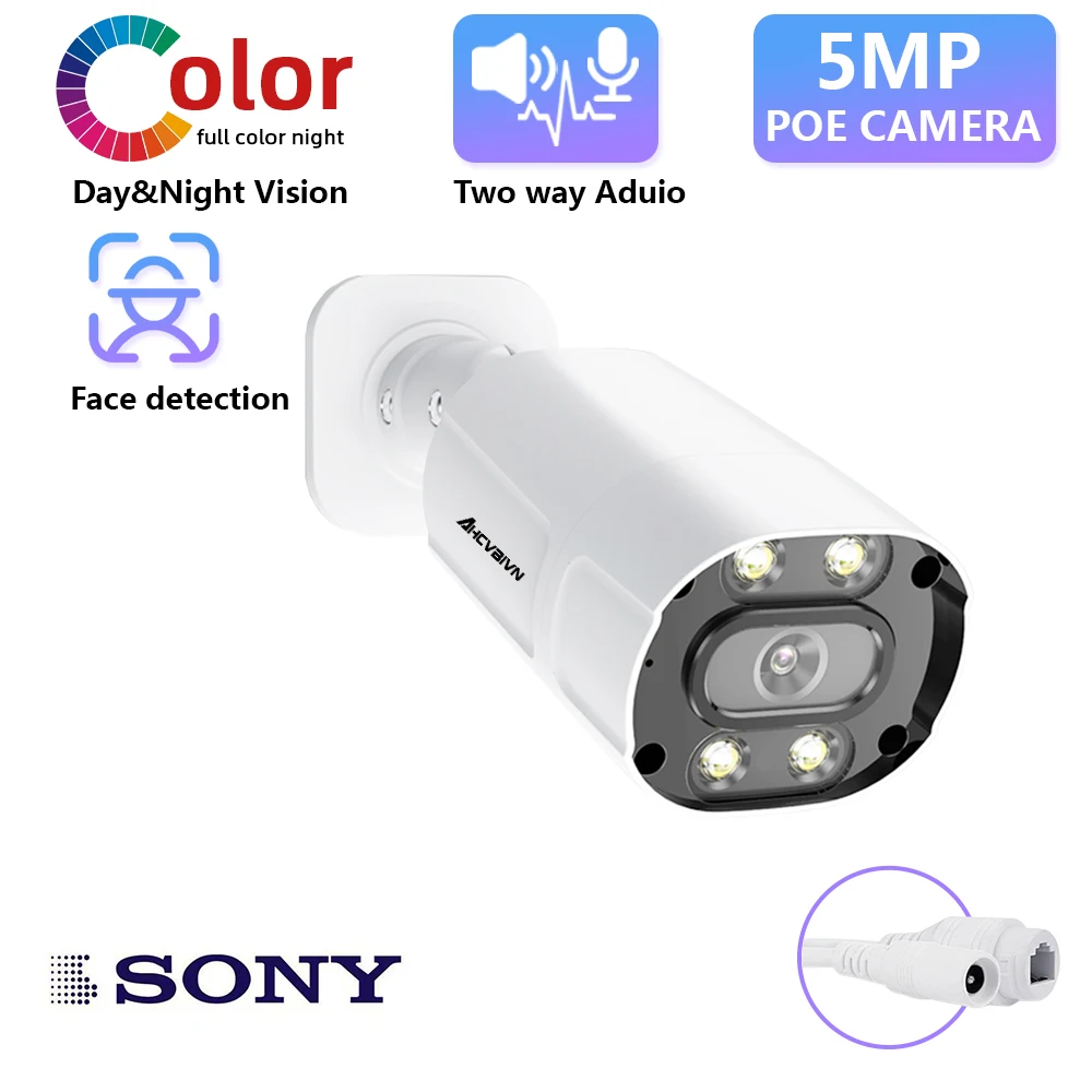 

Full Color Night Vision Security Camera 4K Outdoor Two-Way Audio POE CCTV Video Surveillance Camera HD 5MP Bullet Camera H.265