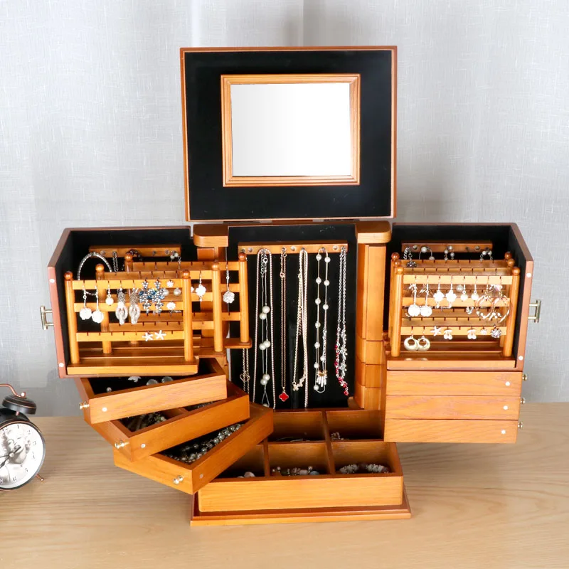 Многослойные ящики из твердой древесины для хранения ювелирных изделий большой