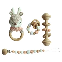 3 pcs infants wooden beads rattle teether nursing toys baby newborn teething bracelets crochet elk soother