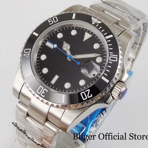 BLIGER Синий Подержанный чехол автоматические мужские часы стальной устричный ремешок NH35 MIYOTA 8215 PT5000 вращающийся Безель вставной винт