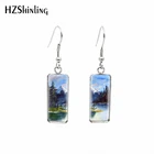 2020 новые серьги с Горным озером, пейзажем, Модные прямоугольные серьги-крючки, стеклянный купол, фото ювелирные изделия ручной работы