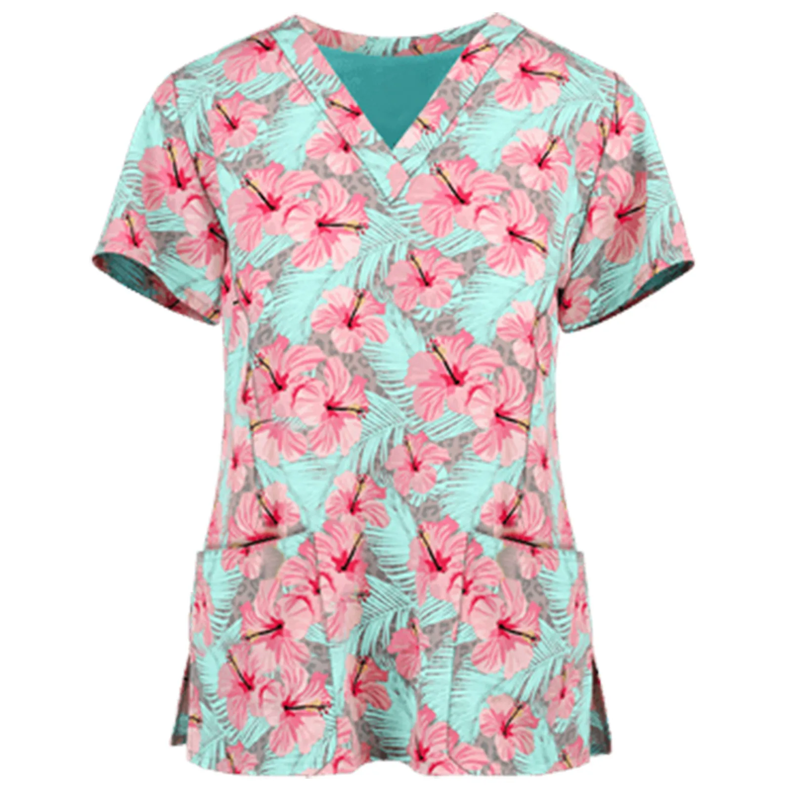 

Newest Nurse uniform Women Short Sleeve V-neck Tops Working Uniform Scrubs Top Hot Ladies Blouse Nursing 55#G