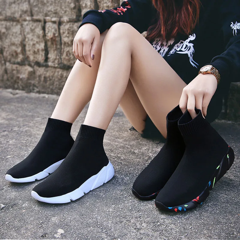 Socks Sneakers Women Men Knit Upper Breathable Sport Shoes Sock Boots Woman Chunky Shoes High Top Running Shoes For Men Women