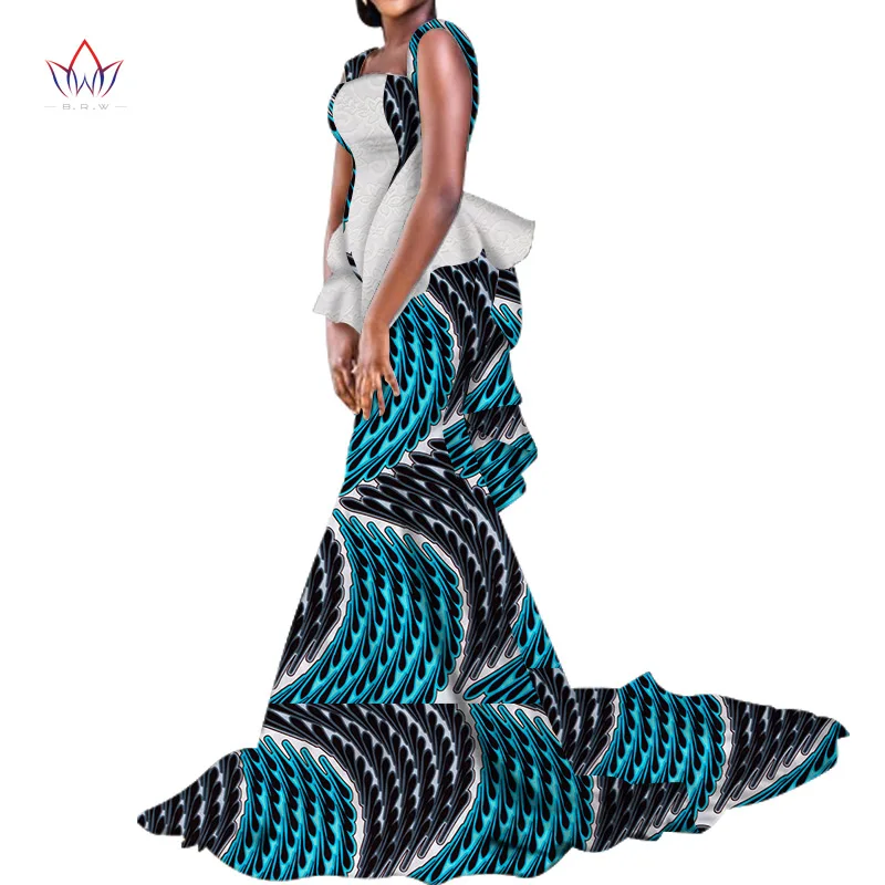 Bintarealwax African Party Dresses for Women Dashiki New Arrival Sleevless Floor Length Dress Africa Evening Clothing WY6290