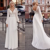 wedding dress elegant v neck a line wedding gowns 2021 appliques high quality chiffon long sleeve bridal dress vestido de novia
