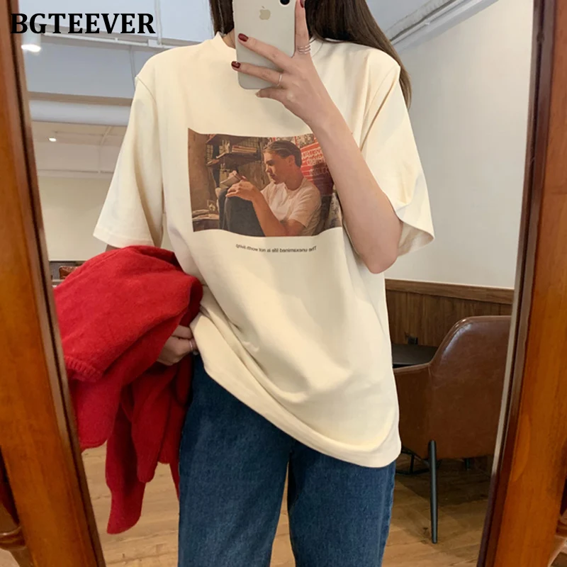 Повседневная Свободная Женская футболка с принтом персонажа Хлопковая женская