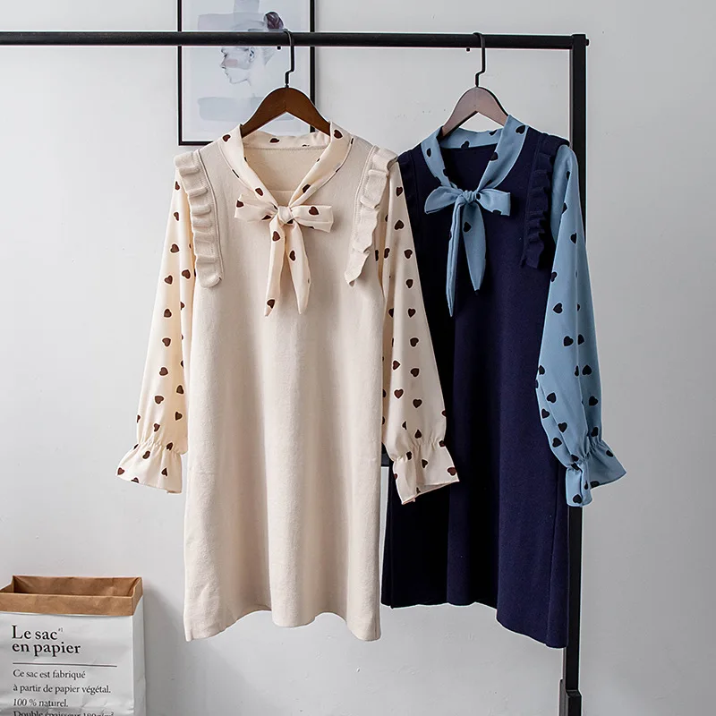 Трикотажное платье из двух частей женский новый свободный свитер с длинными