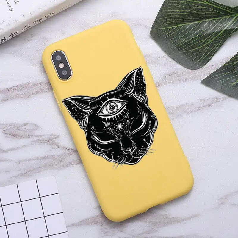 

Witch and cat mysterious tarot black luxury Phone Case funda Candy Color for iPhone 6 7 8 11 12 s mini pro X XS XR MAX Plus