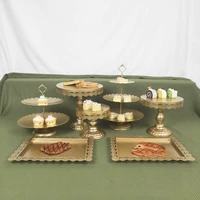 7 pcs wedding cupcake birthday supplier decoration with crystal gold metal cake stand