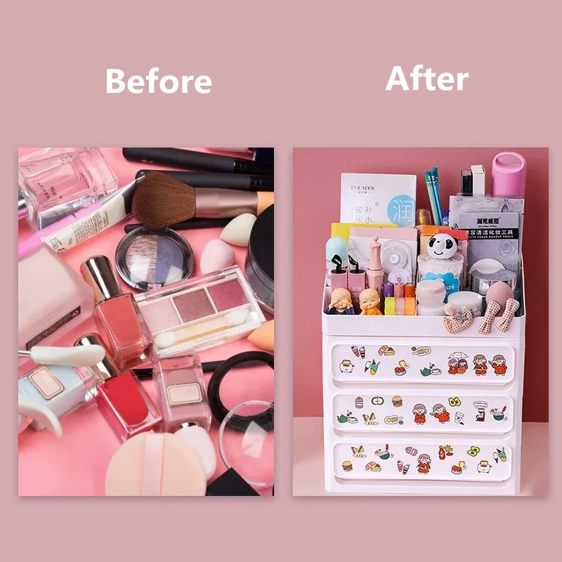 

PhD ABS Drawer Type Desktop Organizer Notebook Pen Storage Box Makeup Lipstick Shelf School Office Accessories Stationery