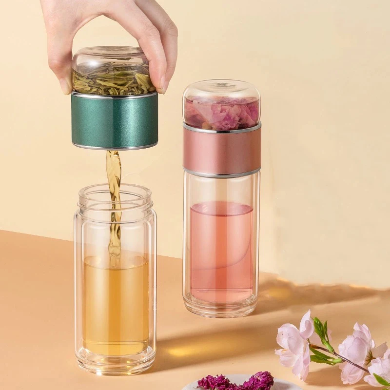 

Стеклянная бутылка для воды с фильтром для заваривания чая, 280 мл, стеклянная бутылка с двойными стенками, герметичная стеклянная бутылка дл...