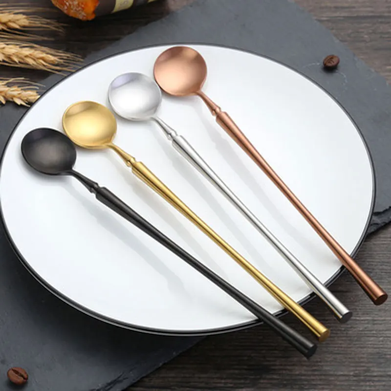 

304 stainless steel ice scoop manufacturers direct creative small waist long handle scoop gold-plated spoon Korean mixing scoop