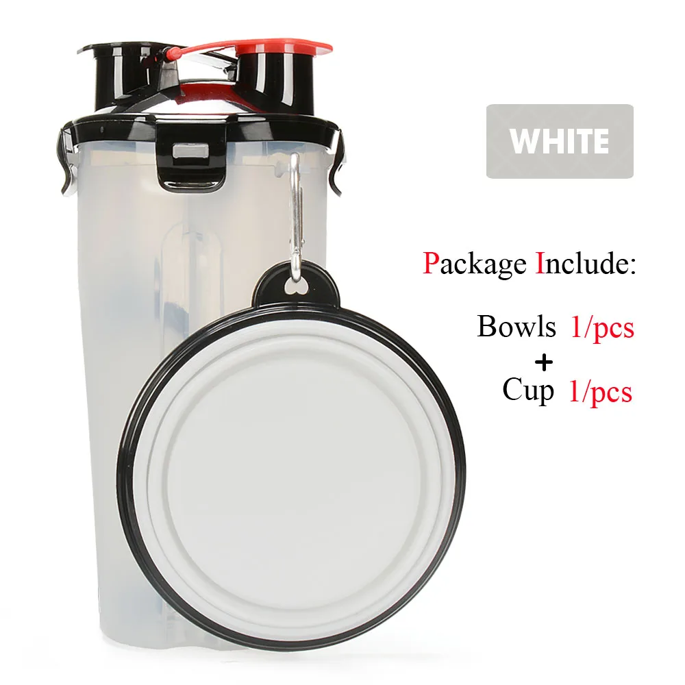 white wIth 1 bowl Портативная 2 в 1 ПЭТ бутылка для воды контейнер для еды со складной силиконовой миской для домашних животных уличная дорожная кормушка для кошек и собак чашка - Цвет: white wIth 1 bowl