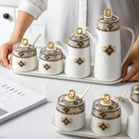 Luxury Ceramic Seasoning Jar Salt Pepper Shaker Organizer Sugar Bowl Spice Jar Canister Set Salero Household Kitchen Supplies