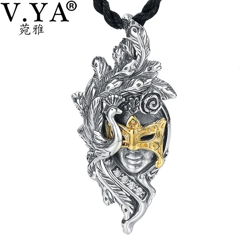 V.YA, S925 Стерлинговое Серебро, ожерелье с подвеской-маской для женщин и мужчин, серебряные ожерелья, подвеска, Винтажные Ювелирные Изделия
