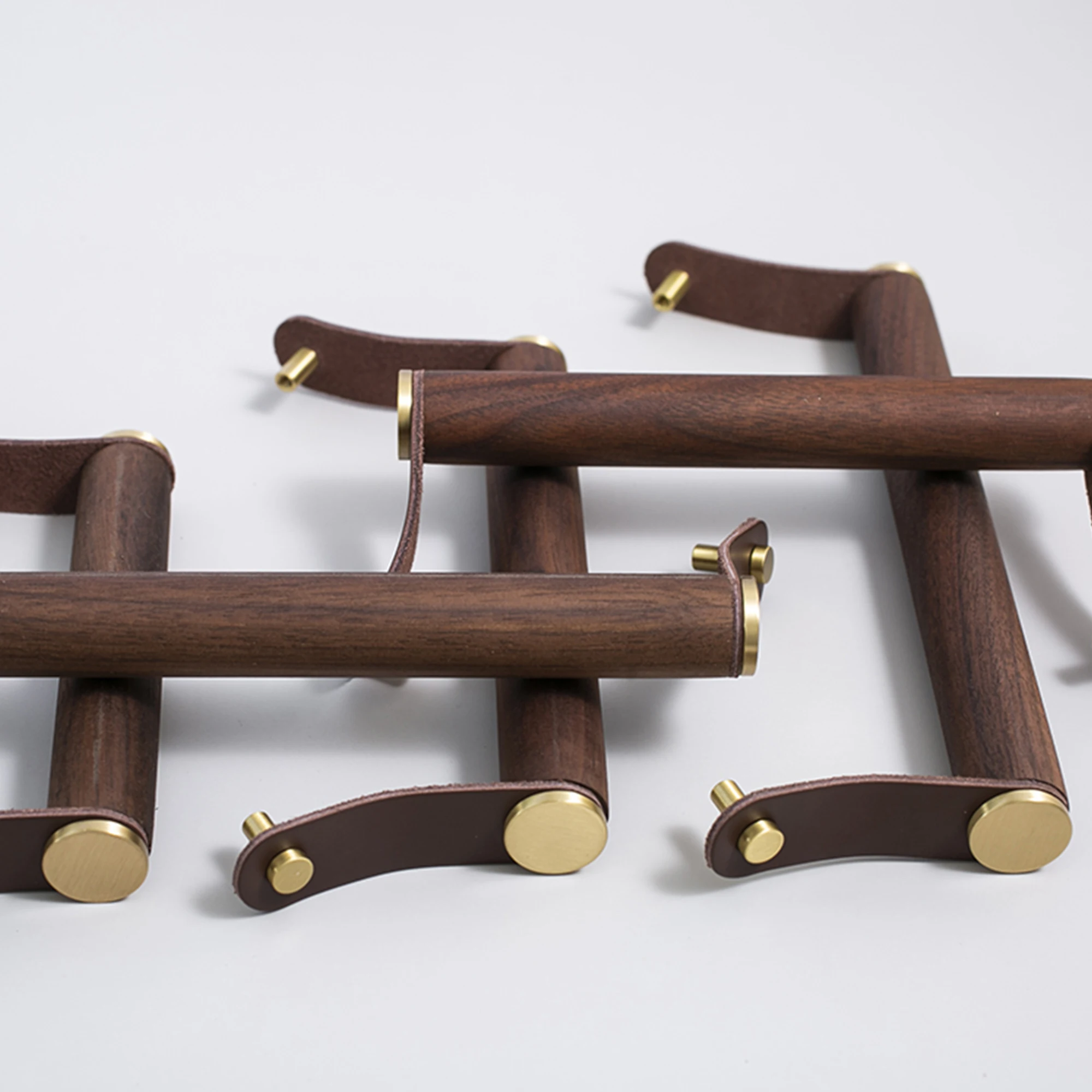 Деревянные регулируемые мебельные ручки Длинные для шкафа и ящика кожаные