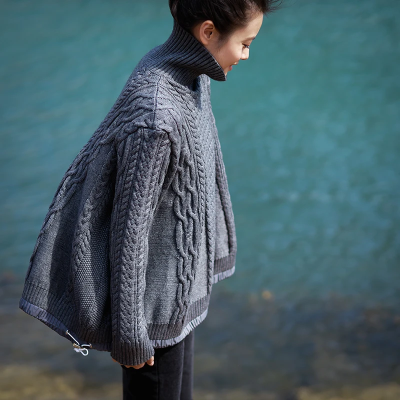 Женский свитер с воротником-хомутом MICOCO M8819 однотонный свободный и легкий