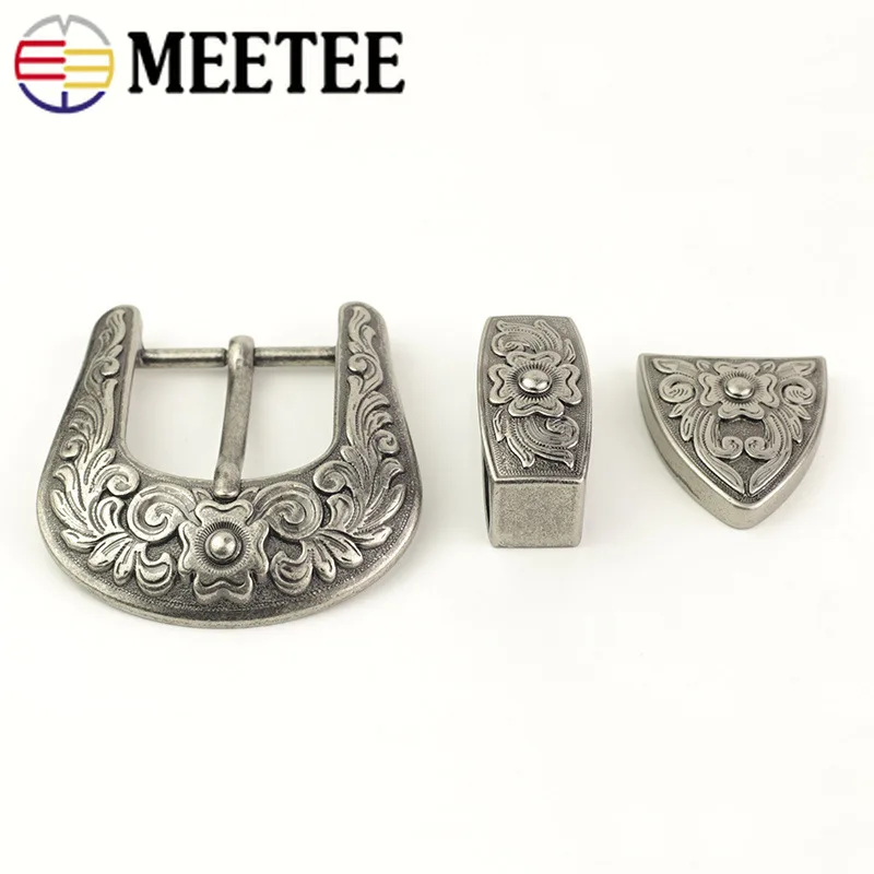 Meetee 1 набор(3 шт.) 38 мм Ретро три части пряжки ремня антитерверный металлический костюм булавка пряжка головка DIY кожевенное ремесло аксессуар YK057