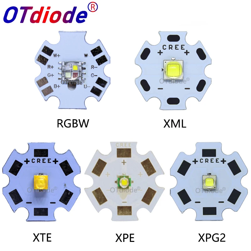 10PCS 3W 5W 10W CREE XML XPE XPG XTE LED Warm whtie, WHITE RGB High Power LED chip on 20mm PCB