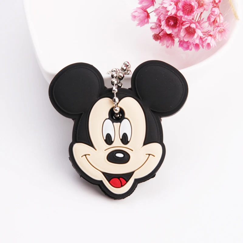 Cartoon Anime Cute Key Cover Cap Silicone Mickey Stitch Bear Keychain Women Gift Owl Porte Clef Minne Key Chain - Цвет: E02