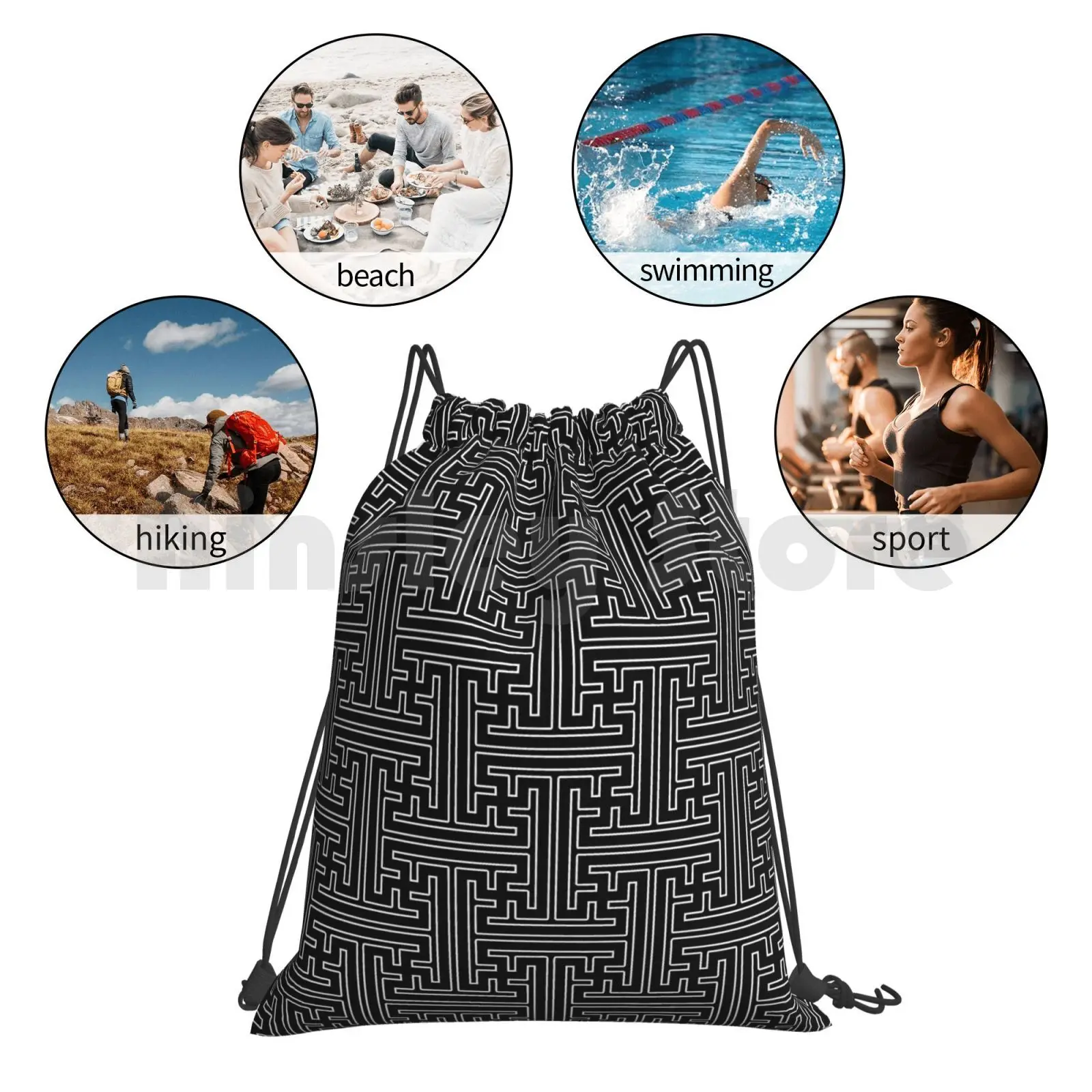 

Sayagata Version 3 Backpack Drawstring Bags Gym Bag Waterproof Sayagata The Good Cross Pattern Repeating Pattern Maze